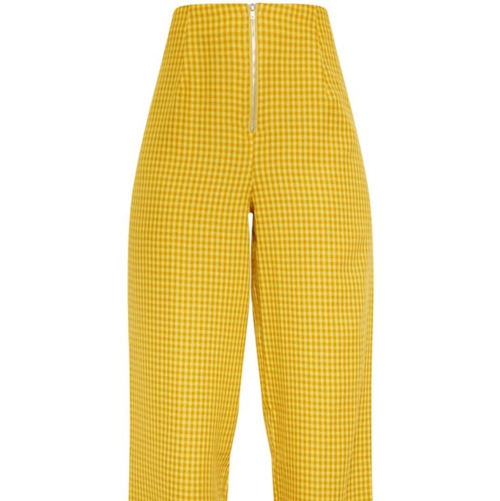PLT Yellow Check Wide Leg Pants